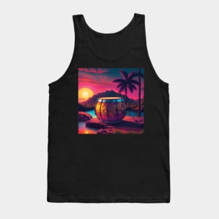 80s Style Hawaiian Drum in a Beautiful Sunset Retro Vintage Travel Artwork Tank Top